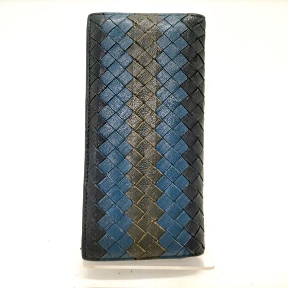 $1295 Authentic BOTTEGA VENETA Made in ITALY Black-Blue Leather Long Wallet - Picture 1 of 12